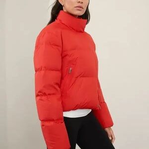 Athleta Red Short Puffer Jacket with High Collar